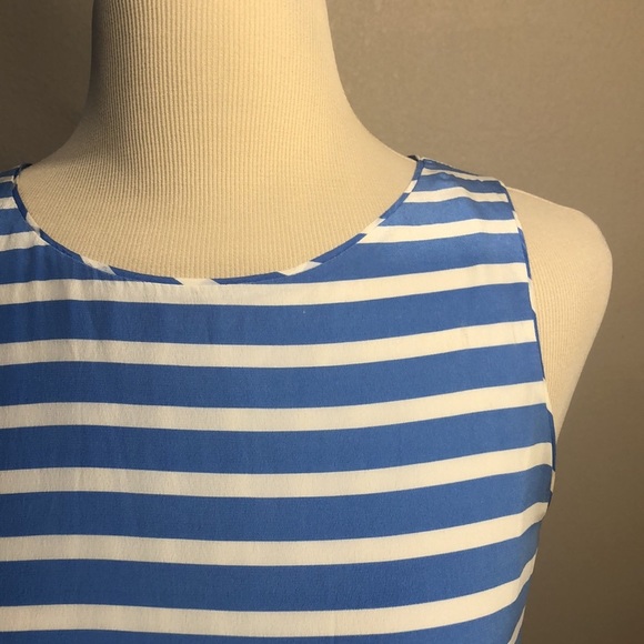 J. CREW Size 2 Blue and White Striped 100% Silk Sleeveless Dress - Picture 5 of 11